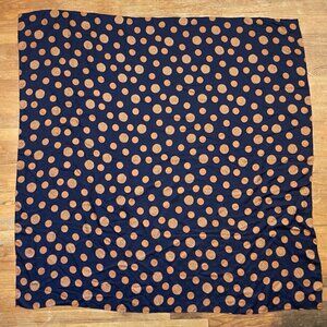 Vintage Medallion & Polka Dot Scarf 1970s Extra Large Embossed Silk Navy Blue